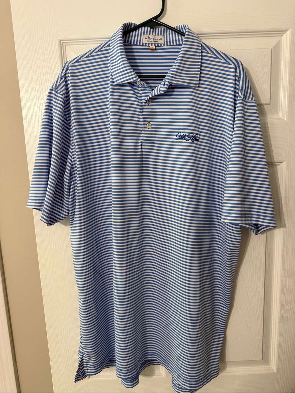 Peter Millar Light Blue and White Striped Polo